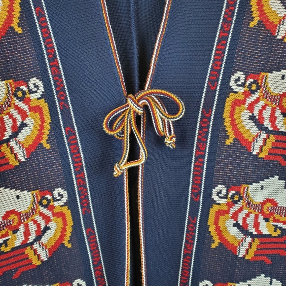 Cuauhtemoc Aztec Poncho Shrug Fringe OSFM Woven Knit Acrylic Tie Front Beautiful - Picture 4 of 11